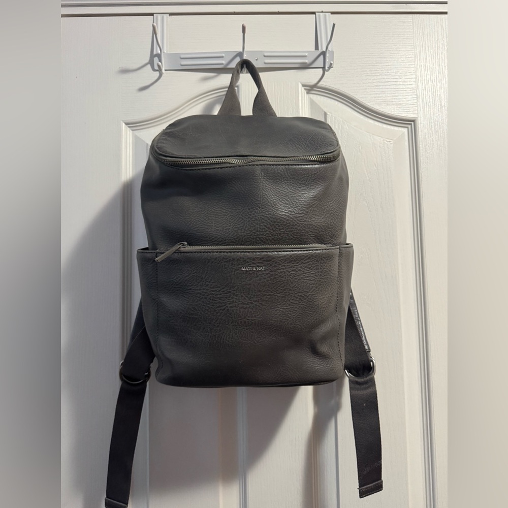 Matt and Nat Grey Leather Backpack Bag Baby Bag Can Fit Laptop School